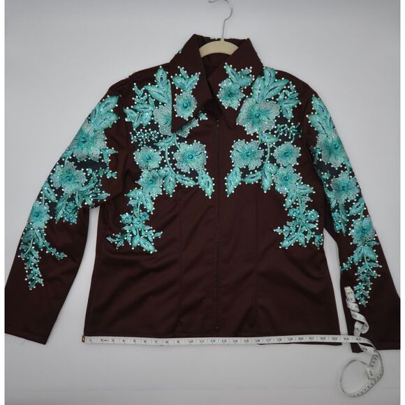 Absolutely Gorgeous Chocolate Brown with Teal Overlay Show Jacket - 2X - Picture 8 of 9